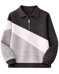 Sudadera Personalizada para Mujer con Cierre de Cremallera, Color Negro, Gris y Blanco, Diseño de Bloques de Color Diagonales, Felpa, Informal, Cálida para Invierno, Talla Grande - Product Image 1