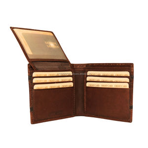 Tarjetero RFID de cuero genuino Premium para hombre, cierre abierto, patrón geométrico, logotipo personalizado, forro de poliéster, regalo corto al por mayor - Product Image 5