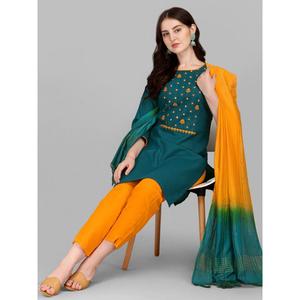 ชุดเดรสผ้าฝ้ายสีเขียวปักลายสไตล์เรียบง่ายชุดทำงานผ้า zari และล่างสุดทันสมัยทันสมัย - Product Image 1