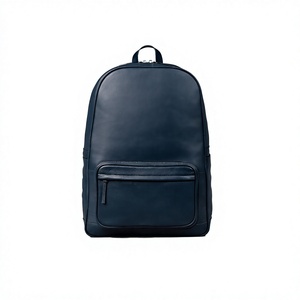 Modern Unisex Genuine Leather Tactical Sports <b>Backpack</b> Solid Navy Blue Zipper Closure Front Pocket Adjustable <b>Strap</b> Durable - Product Image 1