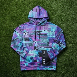 Sudadera con Capucha Morada y Azul para Hombre con Estampado Gráfico Abstracto, Bolsillo Canguro, Estilo Urbano - Product Image 6