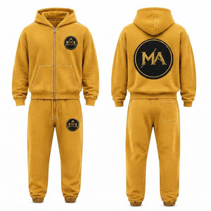 Ensemble de survêtement vert à capuche 100% coton avec fermeture éclair intégrale, poche avant et patch brodé appliqué 480 g/m² - Product Image 4