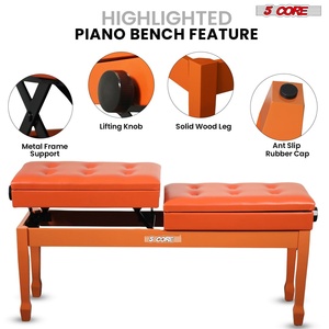5 Core Duet Piano Bench 3.5 Inch <b>Padded</b> Cushioned Stool Wooden Heavy Duty Musician <b>Chair</b> w Storage - Product Image 6