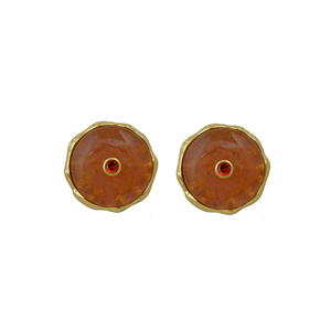 Pendientes Redondos Boho con Cuarzo Rosa Fresa, Hechos a Mano, con Piedra Preciosa Solitaria, Chapados en Oro de 18k, Joyería de Latón - Product Image 1