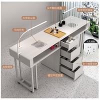 Table à ongles moderne blanche avec plateau en bois, bureau de manucure de salon avec tiroirs et lampe à pince 100 x 40 x 78 cm