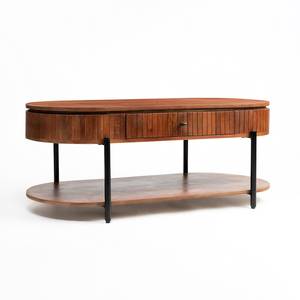 Modern Industrial Design Oval Mango Wood <b>Coffee</b> <b>Table</b> with Storage Shelf Metal <b>Legs</b> Living Room Furniture - Product Image 1