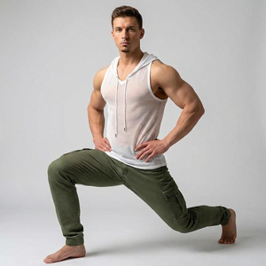 Débardeur de sport décontracté blanc sans manches à col rond pour homme RUN APPAREL 2026 – Respirant et ajusté, en maille, pour la musculation - Product Image 2