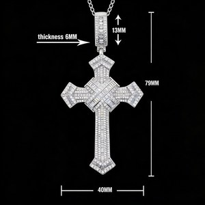 <b>Cross</b> <b>Charm</b> Pendant Hip Hop Jewelry Yellow - White Gold Plated 925 Sterling Silver Pass Diamond Tester Moissanite Iced Out Penda - Product Image 3