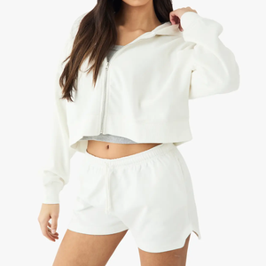 Ensemble de survêtement vintage pour femme, 2 pièces, coupe ample, avec sweat à capuche et short, en molleton polyester/coton, écologique - Product Image 3