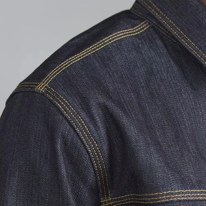 Chaqueta Casual para Hombre de Lona Índigo Delgada con Logo Frontal, Cuello Vuelto, Cierre de Botones Sencillo y Costuras en Contraste - Product Image 3