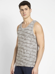 Camiseta sin mangas gris estampada para hombre, cuello redondo, informal, transpirable, de punto, para hacer ejercicio - Product Image 2