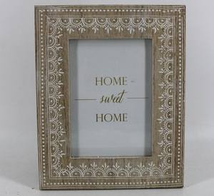 Premium Rustic <b>Vintage</b> Style Wooden Photo <b>Frame</b> with Decorative Hand Painted White Floral Pattern for <b>Vintage</b> Tabletop Decor - Product Image 1