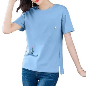 T-shirt à manches courtes 100% coton pour femmes été lâche chemise de Base décontractée Style doux solide teint uni respirant écologique - Product Image 6