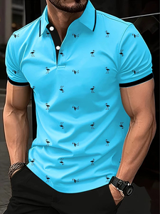 Camiseta de Golf para Hombre con Estampado de Silueta, Manga Corta, Cuello Redondo, Impresión por Sublimación, Transpirable, 100% Poliéster, Estilo Casual de Negocios - Product Image 6