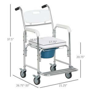 Waterproof Rolling Over Toilet Chair with Padded Seat Shower Commode Wheelchair for Bathroom Safety Equipment - Product Image 2