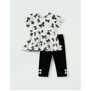 Conjunto de Ropa Transpirable con Lazo Estilo Coreano OZKIZ para Niñas de 2 a 6 Años, Moda de Verano con Patrón de Lazos, Venta al Por Mayor - Product Image 1