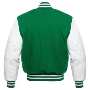 Veste universitaire homme verte et blanche, boutonnée, col rabattu, décontractée, pour l'automne, coupe classique, couleur unie, en polyester et coton - Product Image 3