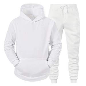 Unisex <b>White</b> Hooded Reversible Streetwear Tracksuit Full Sleeve Solid Color Casual <b>Jogger</b> Set Drawstring Side Pockets Winter - Product Image 1