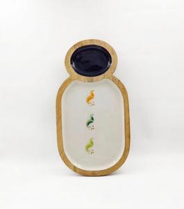 Assiette de service en bois avec motif floral, insert vert, design bohème rond, peinte à la main, passe au lave-vaisselle, plat décoratif - Product Image 3