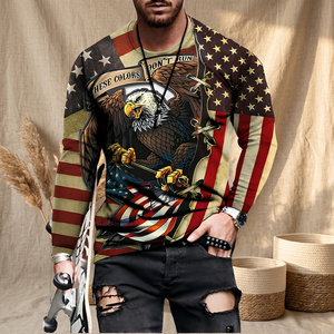 <b>Men's</b> Long Sleeve American Flag Eagle Print T-<b>Shirt</b> Sublimation Casual O-Neck Regular Fit Pattern Design - Product Image 6