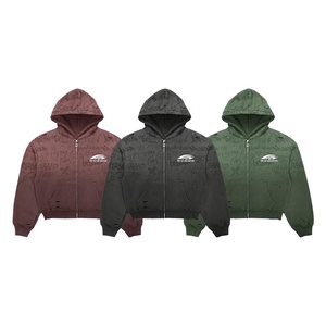 Sudadera con capucha extragrande de algodón grueso OEM, estilo urbano con cremallera, unisex, estampado y bordado, tallas grandes, venta al por mayor, estilo americano. - Product Image 1