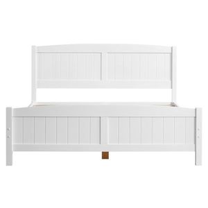 Base letto Queen Pine a strato singolo con testiera curva, pannello completo e pannello posteriore in legno a strisce verticali, stesso letto - Product Image 6
