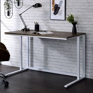 Scrivania Rettangolare in Noce e Bianco con Porta USB e Presa per Computer - Product Image 2