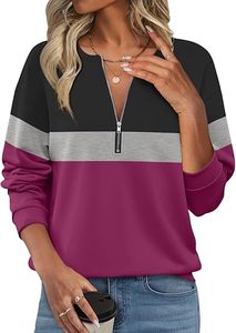 Sudaderas de mujer con media cremallera, forro polar, bloques de color, con capucha, para otoño e invierno - Product Image 1