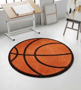 Tapis de luxe en laine tuftée à la main en forme de ballon de basket, tapis d'appoint doux et moelleux sur le thème du sport pour la décoration de chambre et de salon - Product Image 1