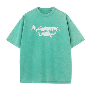 Camiseta con estampado de pez forestal lavado, unisex, corte holgado, 100% algodón, 280g, estilo retro suave, hip hop, vintage, para camiseta con efecto lavado - Product Image 1