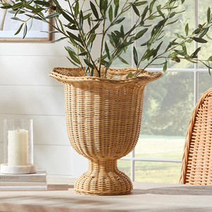 Vase sur piétement en rotin tressé élégant, panier décoratif, jardinière haute sculpturale, support à fleurs naturel, vase de table bohème chic - Product Image 2