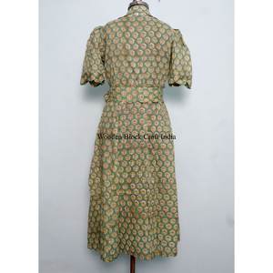 Vestido midi elegante para mujer, cómodo, de manga corta, con estampado floral vibrante hecho a mano, 100% algodón puro, estilo casual. - Product Image 6