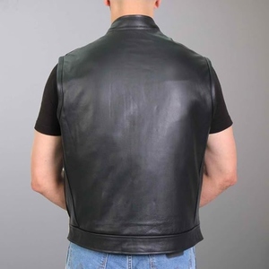 Custom <b>Men's</b> Genuine Cowhide Leather Motorcycle Club Vest Stand Collar Sleeveless Biker Riding <b>Waistcoat</b> OEM ODM Manufacturer - Product Image 2