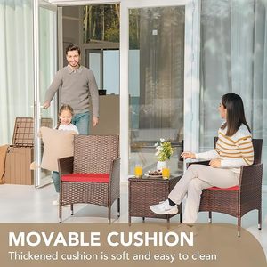 Juego de Muebles de Jardín de Mimbre Sintético de 3 Piezas para Todo Clima, Sillones de Mimbre con Mesa de Vidrio para Villa, Hotel, Jardín - Product Image 6