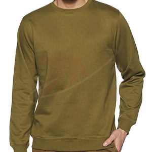 Sweat-shirt à col rond pour homme, vert olive, coupe classique, tricoté, décontracté, pour l'automne, 100% coton, couleur unie, manches longues - Product Image 3