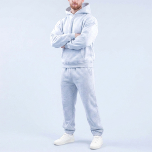Chándal Deportivo para Hombre, Diseño Moderno, Bordado Personalizado, Cortavientos, Gris Jaspeado, Sudadera con Capucha, Pantalones Deportivos con Puños, Felpa de Algodón - Product Image 4