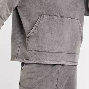 Survêtement décontracté d'hiver pour homme avec logo personnalisé, respirant, 100 % coton, délavé à l'acide, uni, à capuche zippée, léger, longueur intégrale - Product Image 6