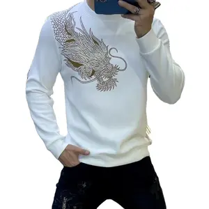 Fashion Casual Printed Diamonds Embroidery Sweatshirts Mens Clothing 2024 Spring New Loose Korean Tops All-match Sweatshirts