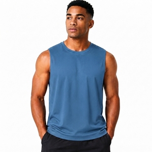 Débardeur bleu sans manches pour homme, col rond, uni, séchage rapide, respirant, 100 % polyester, style décontracté urbain - Product Image 1