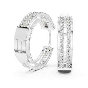 Sterling Silver Double Row Diamond <b>Stud</b> Earrings IGI Certified Anniversary Party Luxury Jewelry for Women - Product Image 2