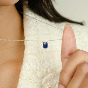 14k <b>Solid</b> <b>Gold</b> Blue Sapphire Diamond <b>Pendant</b> Necklace-Vintage Wedding Chain - Product Image 5