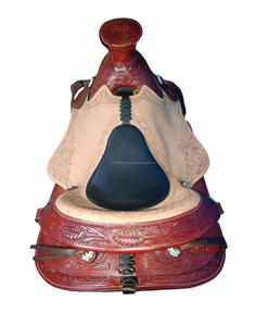 Sillín de caballo de cuero occidental con juego de tachuelas de caballo a juego Sillín de barril de cuero genuino Precio al por mayor - Product Image 6