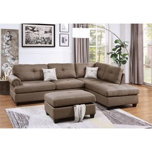 Divano Sezionale Contemporaneo a 3 Posti in Tessuto Mocha Dorris con Chaise Longue Reversibile e Cuscini per Soggiorno - Product Image 1