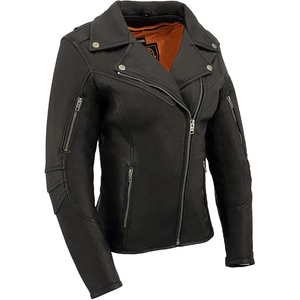SAMROZ SPORTS Women's Black Leather Lightweight Racer Jacket - Product Image 1