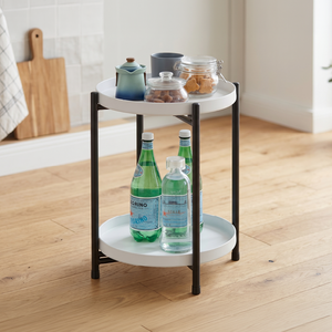 Minimalist Round Metal Storage rack <b>Double</b> Tier White Top Iron Frame Kitchen Organizer Standing Type Neatening Rack - Product Image 1
