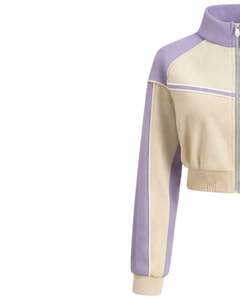 Veste de sport courte beige lavande pour femme, zippée, avec rayures contrastées, pour la gym, le fitness et l'entraînement, personnalisable - Product Image 3