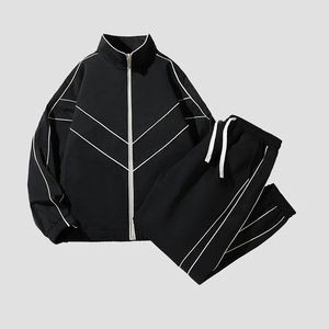 Ensemble de survêtement unisexe rose avec pantalon de jogging noir, fermeture éclair sur toute la longueur, couleur unie, vêtements de sport décontractés pour adultes, tenue de printemps - Product Image 5