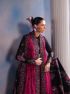Elegant Black Floral Embroidered A-Line Floor-Length Dress With High Neck Long Sleeve Classic Style - Product Image 4