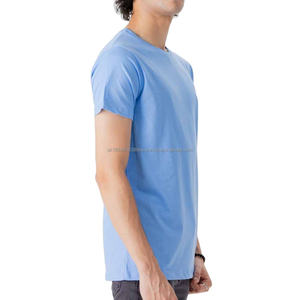 T-shirt basique à col rond coupe classique pour homme, bleu uni, en coton peigné - Product Image 2