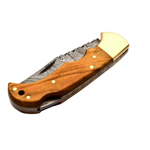 Cuchillos Plegables Hechos a Mano con Acero de Damasco, Mango de Madera Marrón Claro y Bolster de Latón, para Caza y Camping al Aire Libre - Product Image 4
